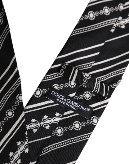 Dolce &amp; Gabbana Black White Stripes Silk Adjustable Necktie Tie
