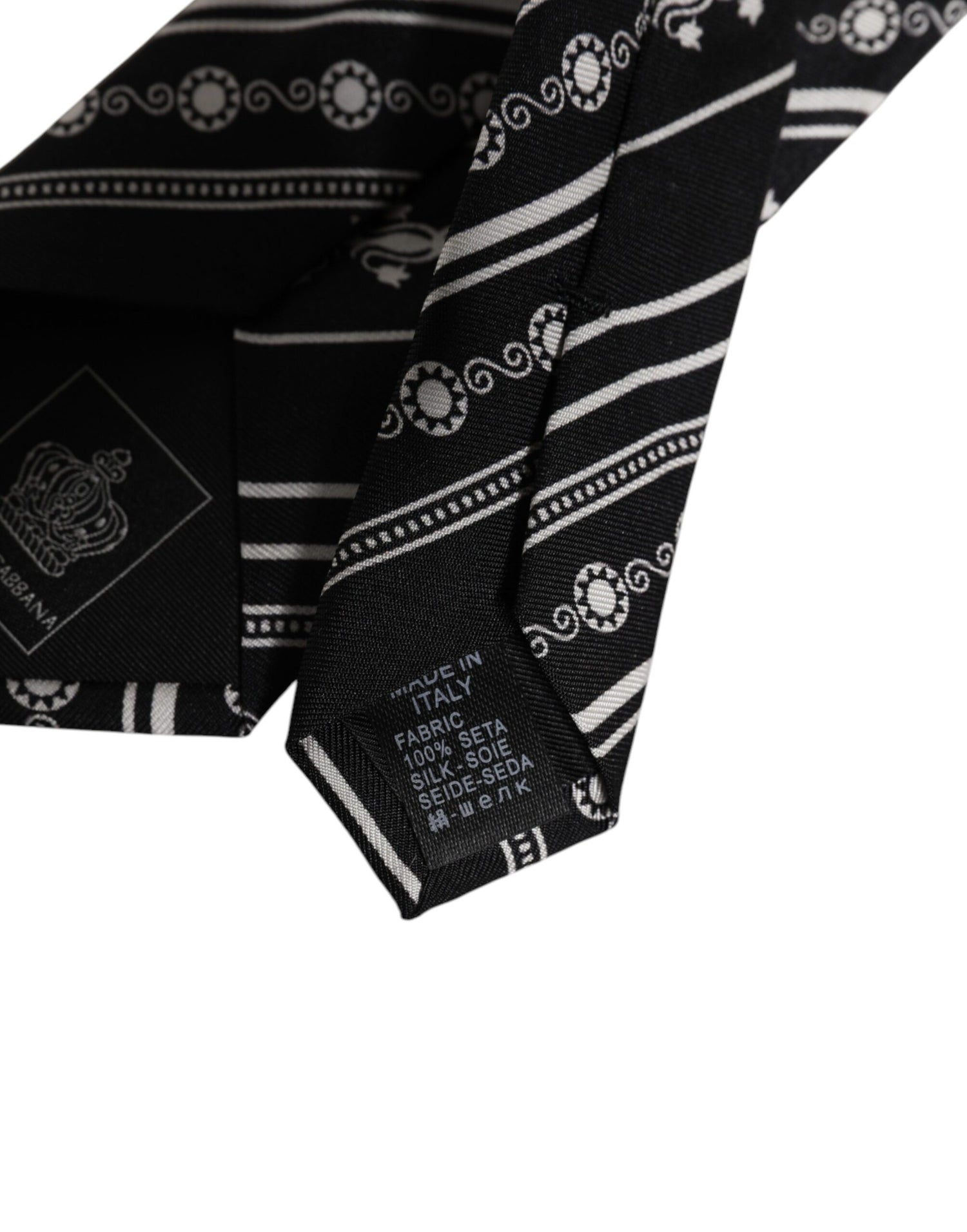 Dolce &amp; Gabbana Black White Stripes Silk Adjustable Necktie Tie