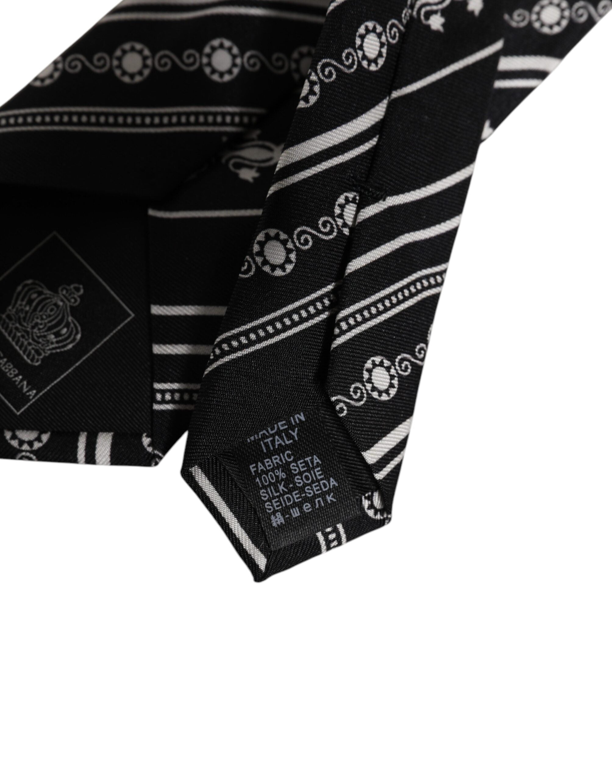 Dolce &amp; Gabbana Black White Stripes Silk Adjustable Necktie Tie