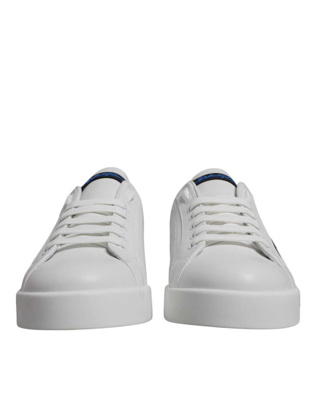 Dolce &amp; Gabbana White Blue Leather Logo Low Top Sneakers Shoes