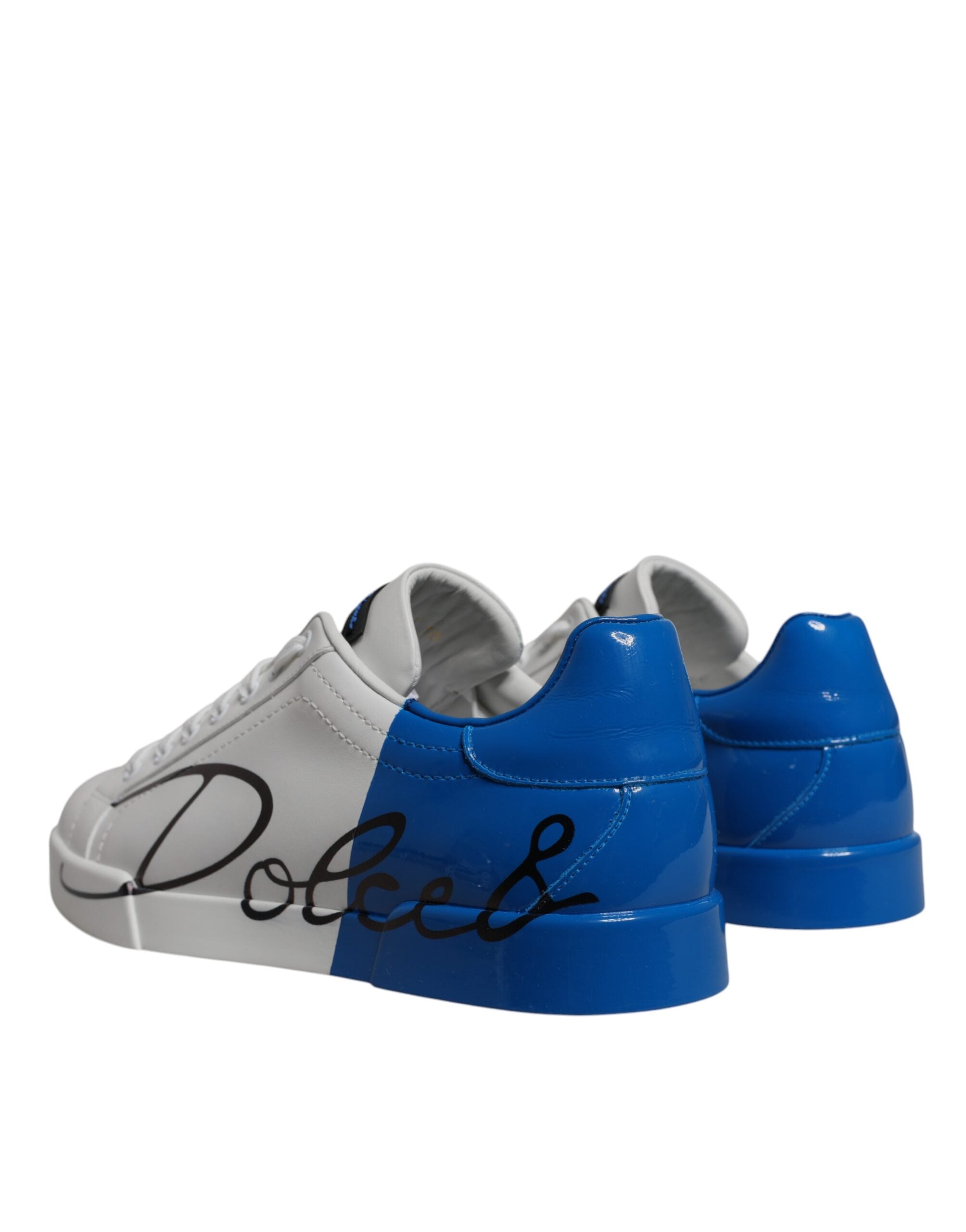 Dolce &amp;amp; Gabbana Vita Blå Läderlogotyp Låga Sneakers Skor