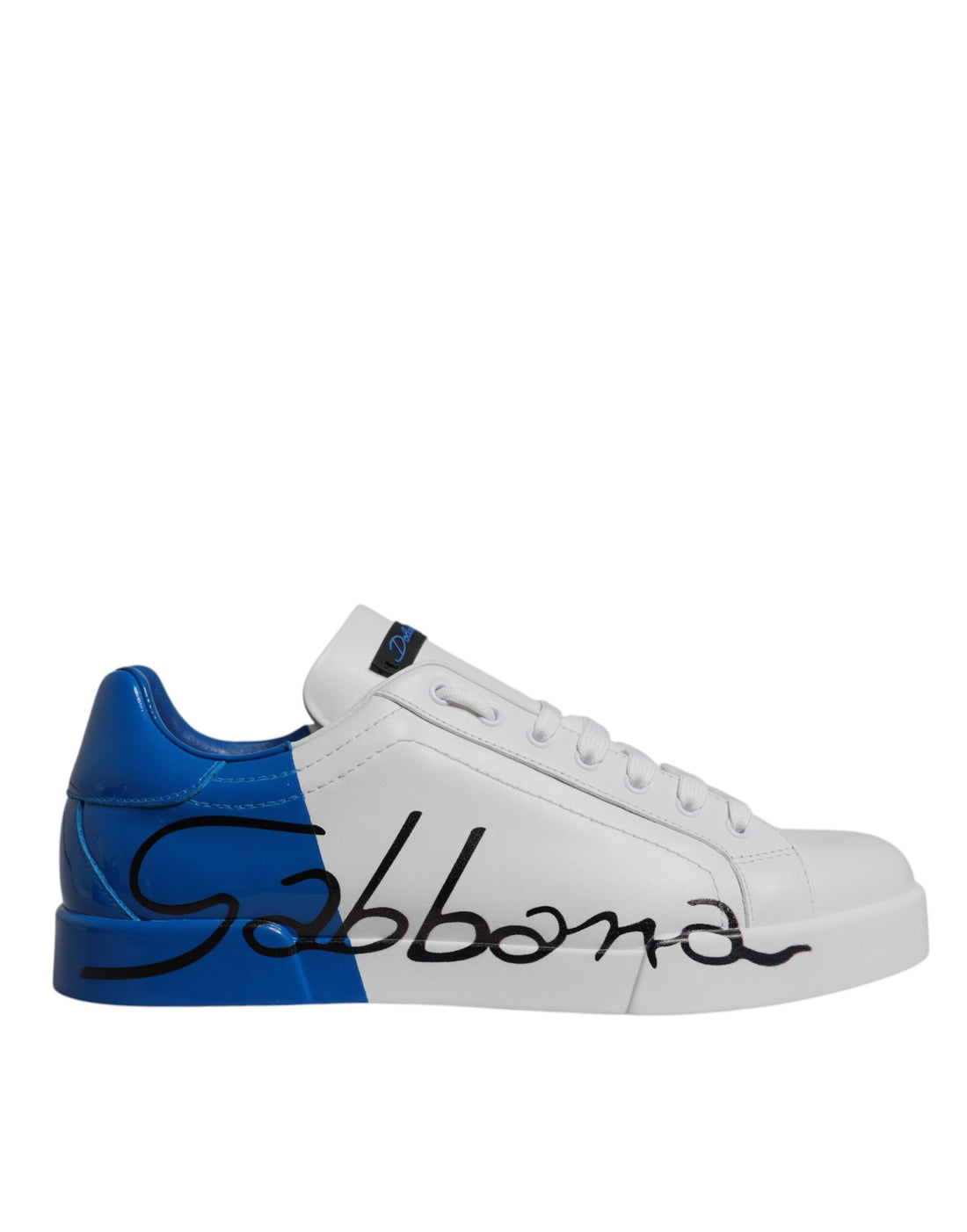 Dolce &amp; Gabbana White Blue Leather Logo Low Top Sneakers Shoes