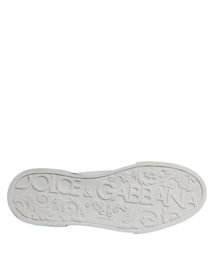Dolce &amp;amp; Gabbana Vita Blå Läderlogotyp Låga Sneakers Skor