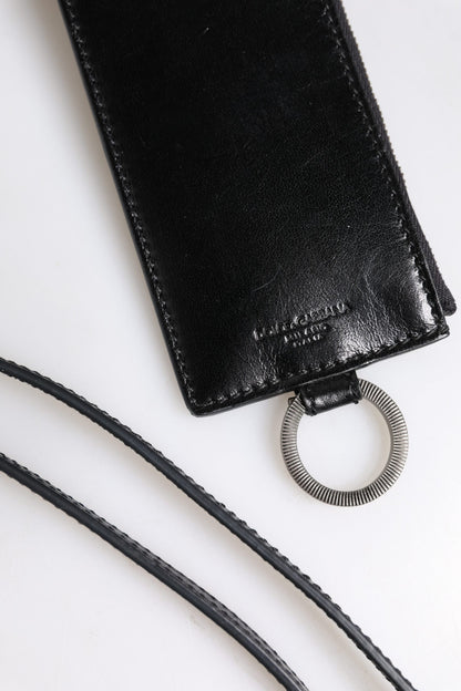 Dolce &amp;amp; Gabbana Svart Läderplånbok med Präglad Logotyp och Snodd