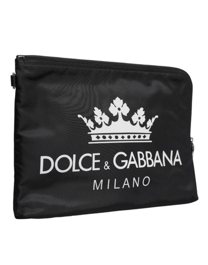 Dolce &amp; Gabbana Black DG Milano Print Nylon Pouch Clutch Bag