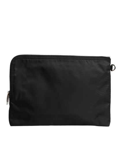 Dolce &amp; Gabbana Black DG Milano Print Nylon Pouch Clutch Bag