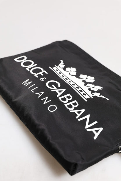 Dolce &amp; Gabbana Black DG Milano Print Nylon Pouch Clutch Bag