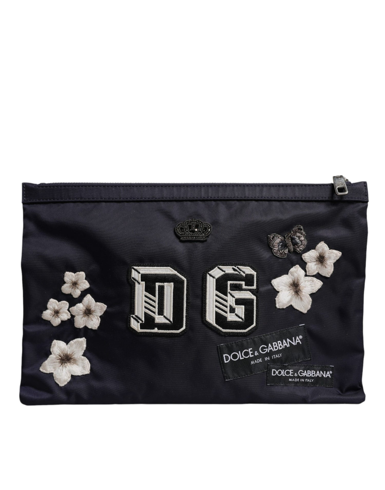 Dolce &amp; Gabbana Blue DG Logo Patch Embellished Pouch Clutch Bag