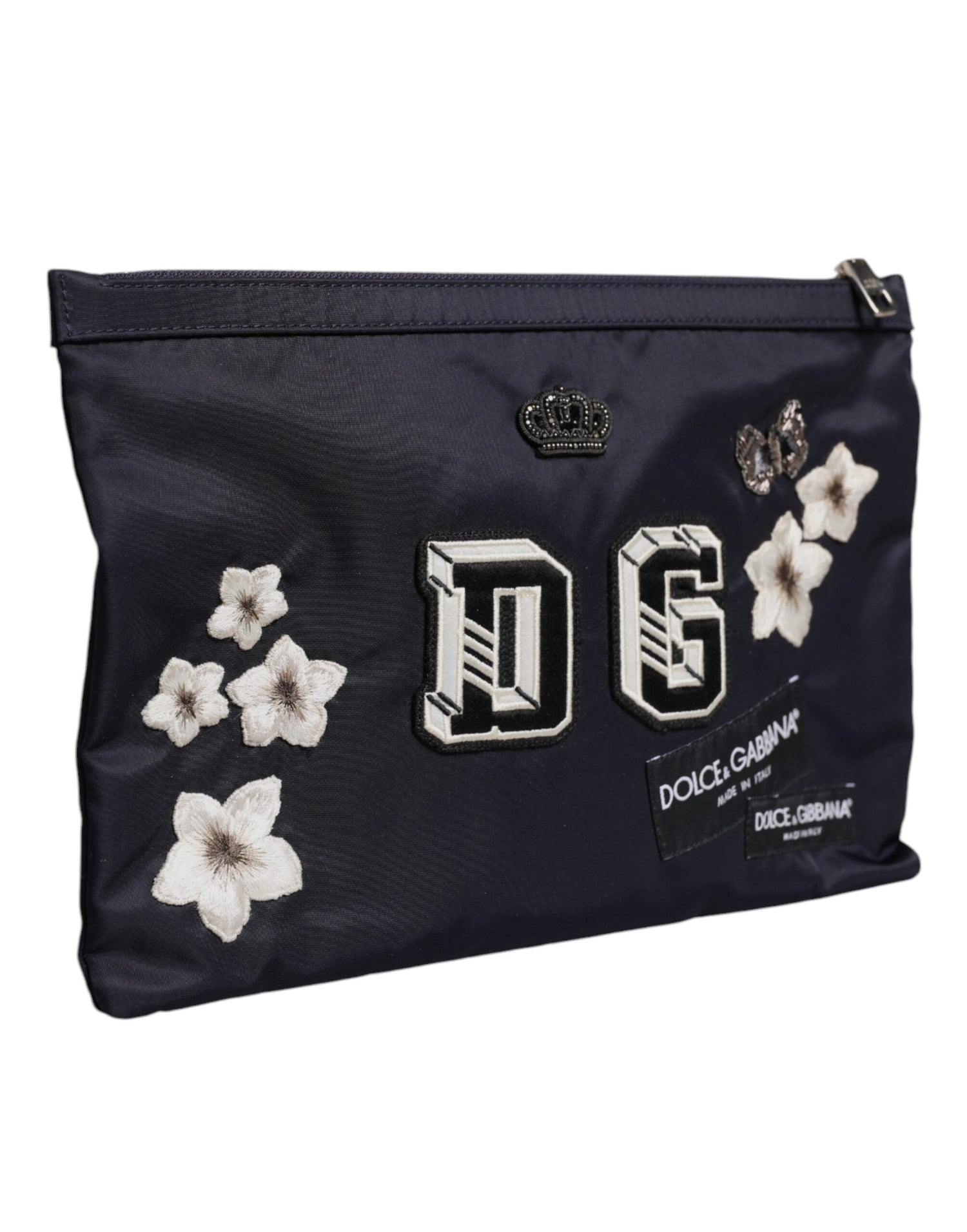 Dolce &amp; Gabbana Blue DG Logo Patch Embellished Pouch Clutch Bag