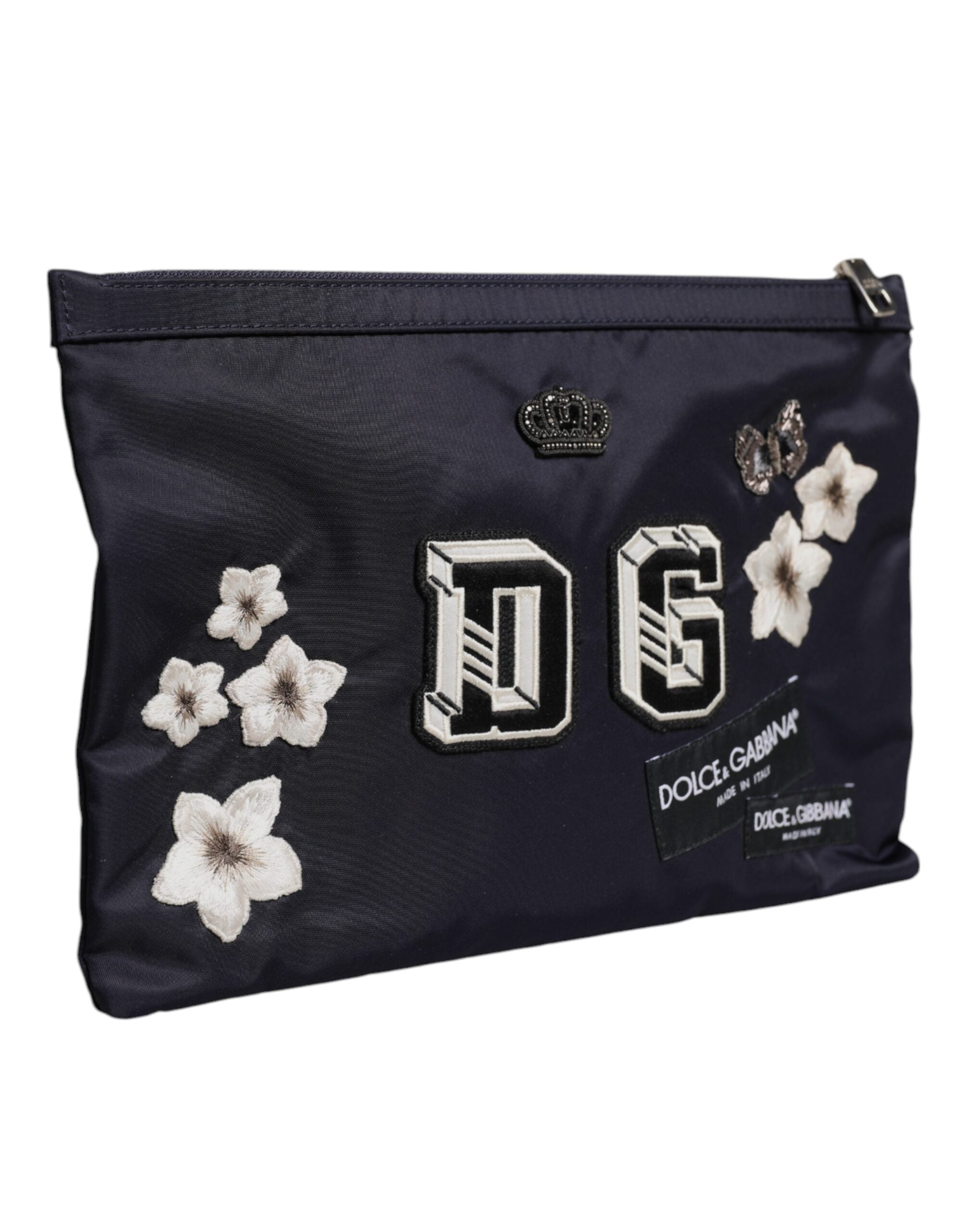 Dolce &amp; Gabbana Blue DG Logo Patch Embellished Pouch Clutch Bag