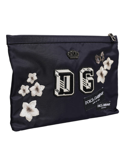 Dolce &amp; Gabbana Blue DG Logo Patch Embellished Pouch Clutch Bag