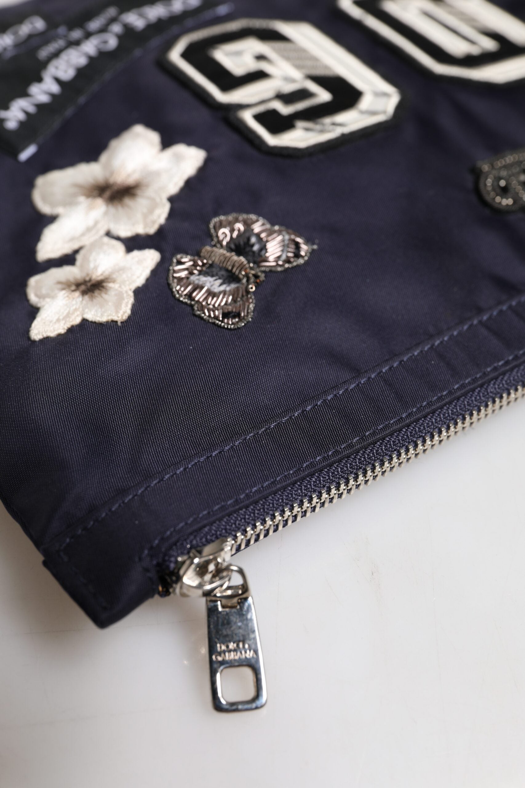 Dolce &amp; Gabbana Blue DG Logo Patch Embellished Pouch Clutch Bag