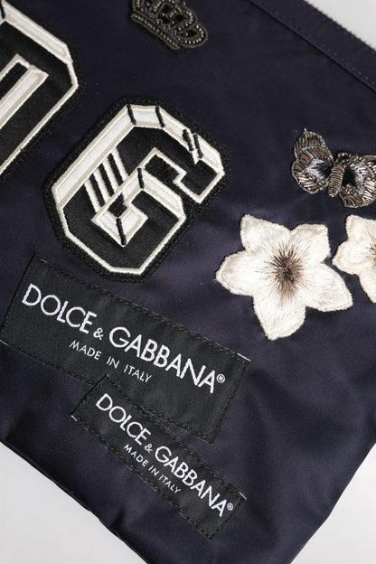 Dolce &amp; Gabbana Blue DG Logo Patch Embellished Pouch Clutch Bag