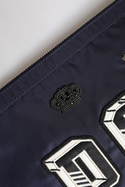 Dolce &amp; Gabbana Blue DG Logo Patch Embellished Pouch Clutch Bag