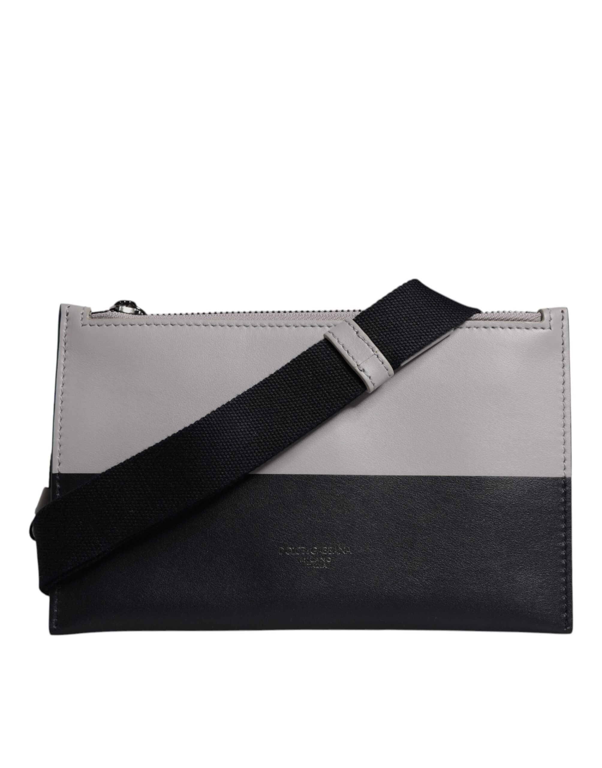 Dolce &amp; Gabbana Black White Leather Logo Embossed Crossbody Bag