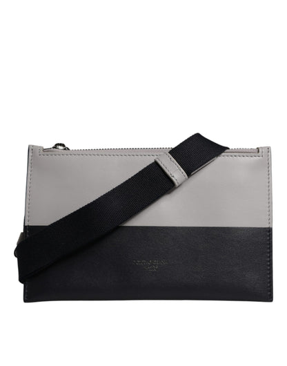 Dolce &amp; Gabbana Black White Leather Logo Embossed Crossbody Bag