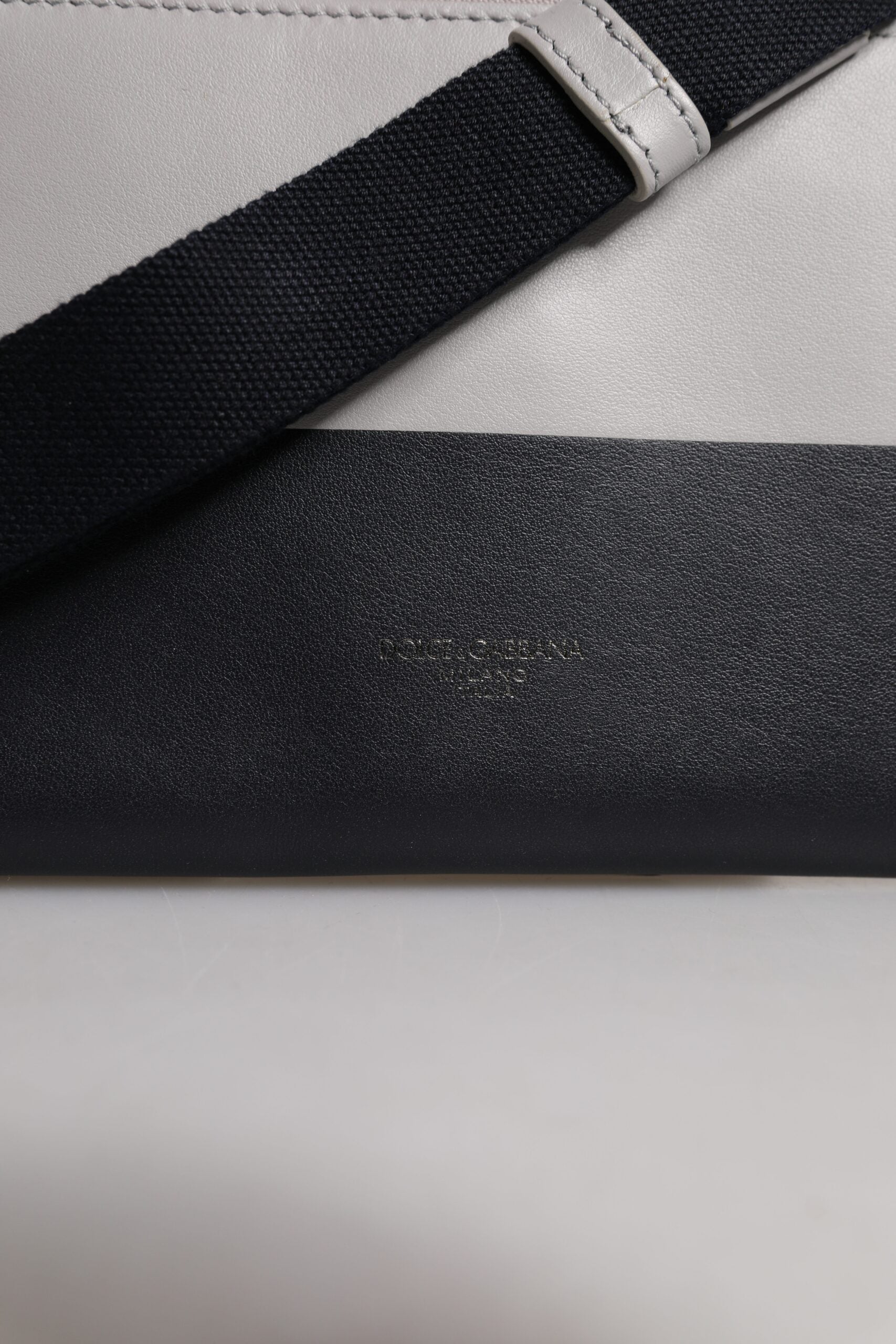 Dolce &amp; Gabbana Black White Leather Logo Embossed Crossbody Bag
