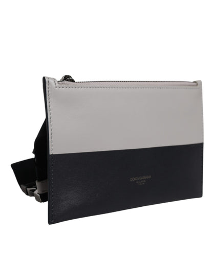 Dolce &amp; Gabbana Black White Leather Logo Embossed Crossbody Bag