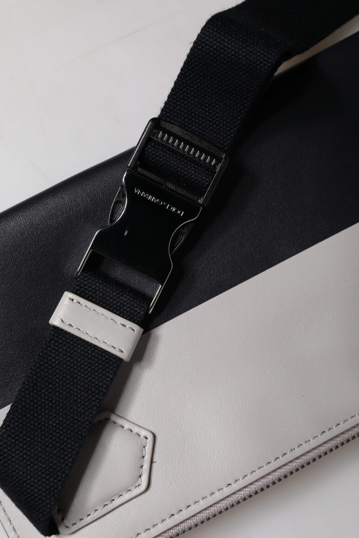 Dolce &amp; Gabbana Black White Leather Logo Embossed Crossbody Bag