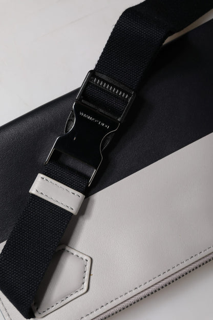 Dolce &amp; Gabbana Black White Leather Logo Embossed Crossbody Bag