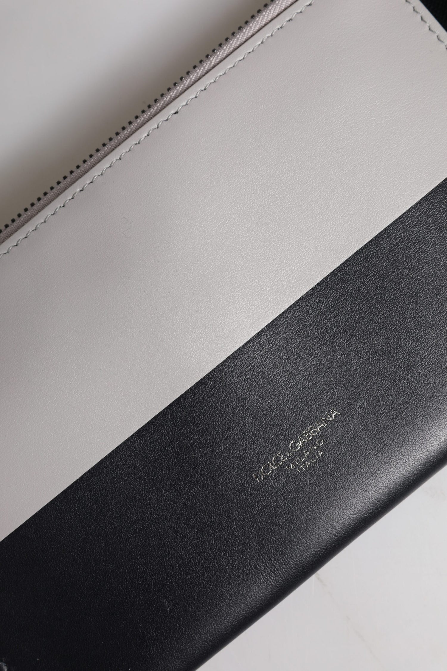 Dolce &amp; Gabbana Black White Leather Logo Embossed Crossbody Bag