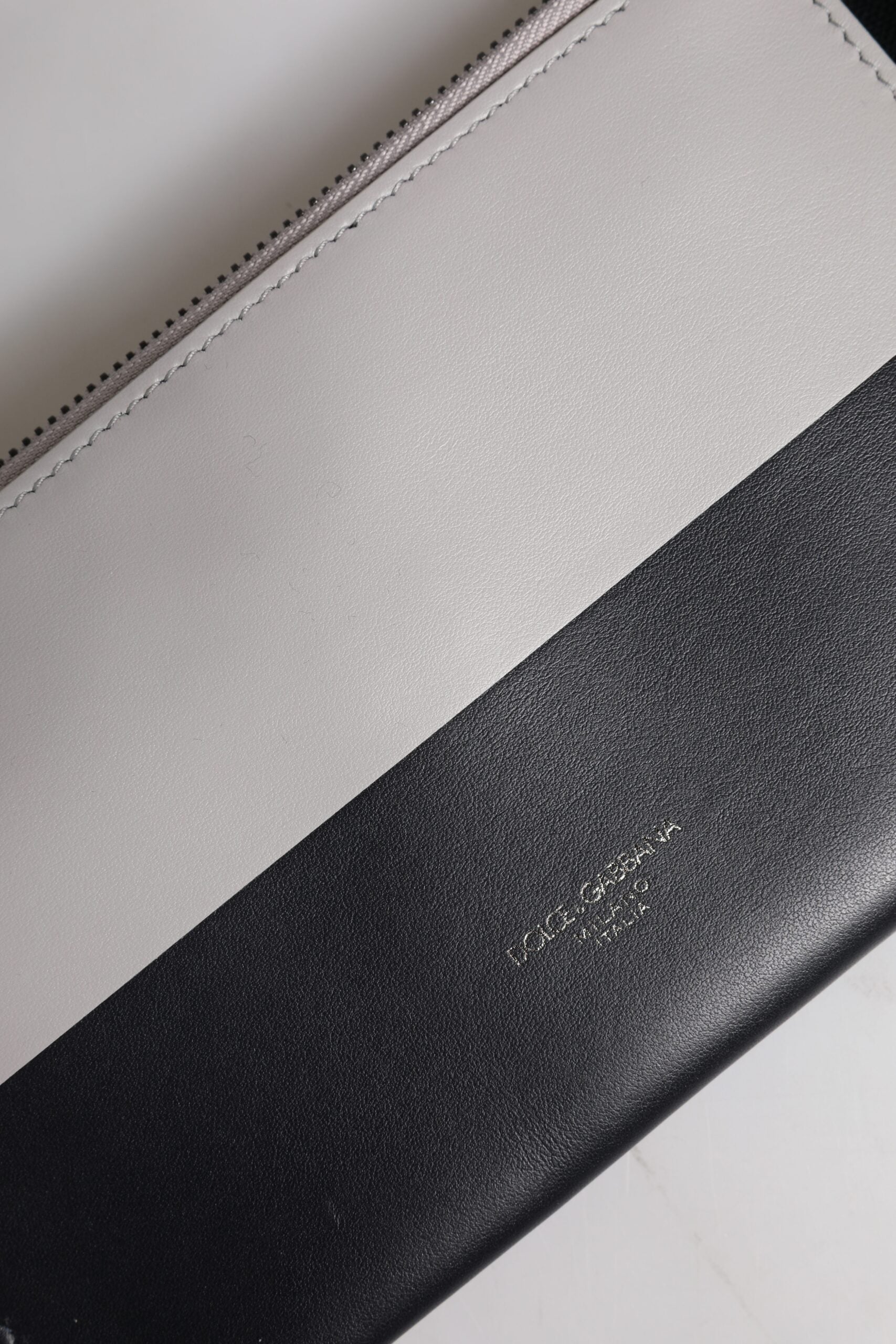 Dolce &amp; Gabbana Black White Leather Logo Embossed Crossbody Bag