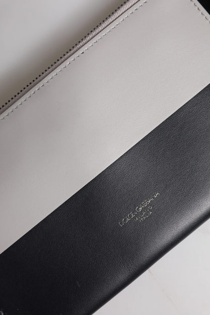Dolce &amp; Gabbana Black White Leather Logo Embossed Crossbody Bag