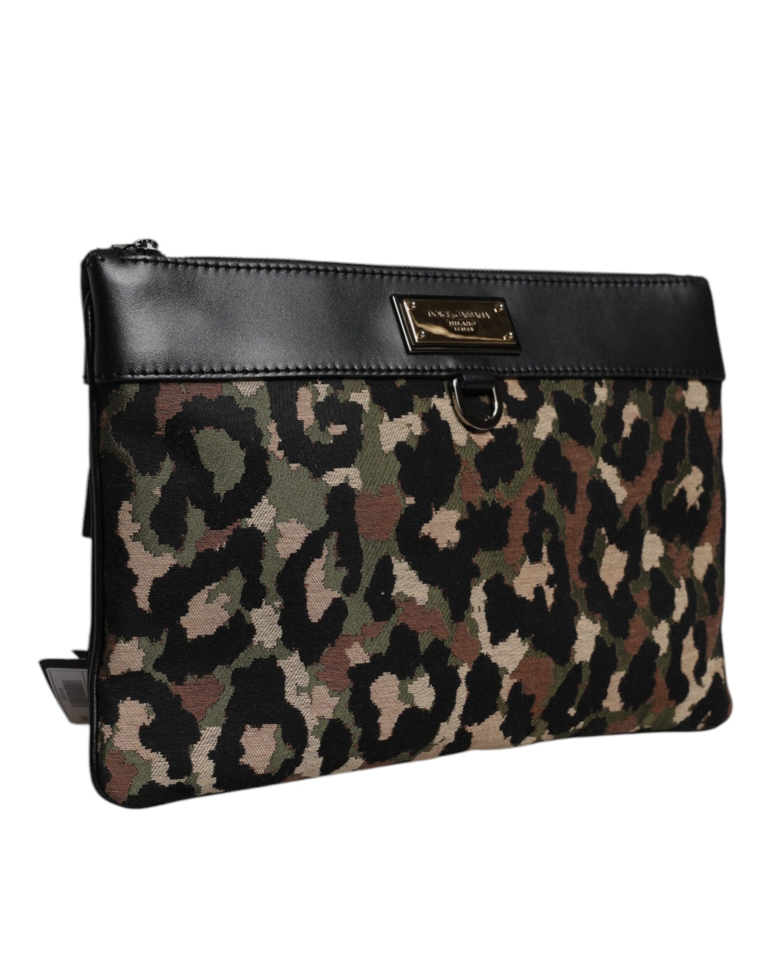 Dolce &amp; Gabbana Multicolor Leopard Jacquard Print Logo Plaque Pouch Bag