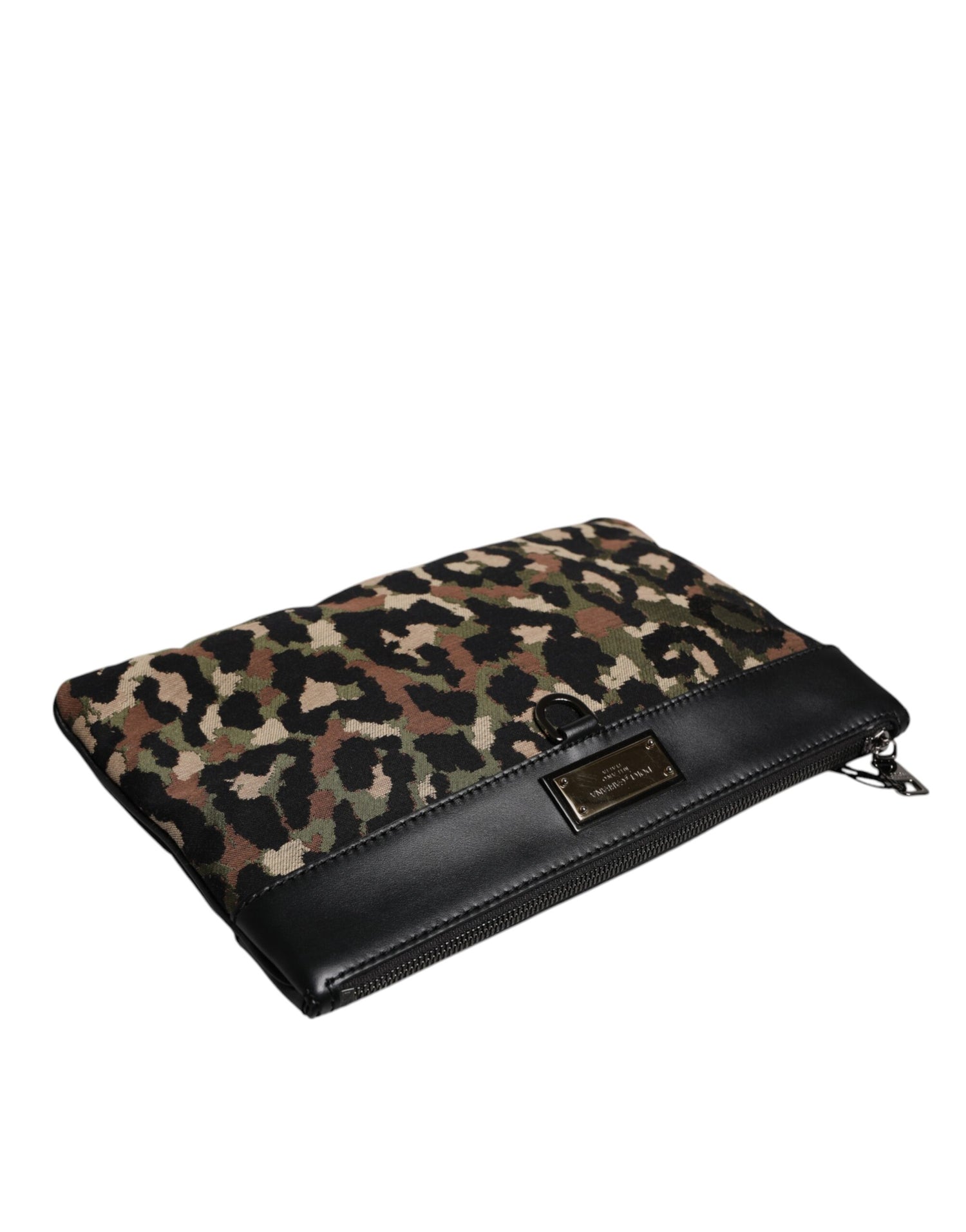 Dolce &amp; Gabbana Multicolor Leopard Jacquard Print Logo Plaque Pouch Bag