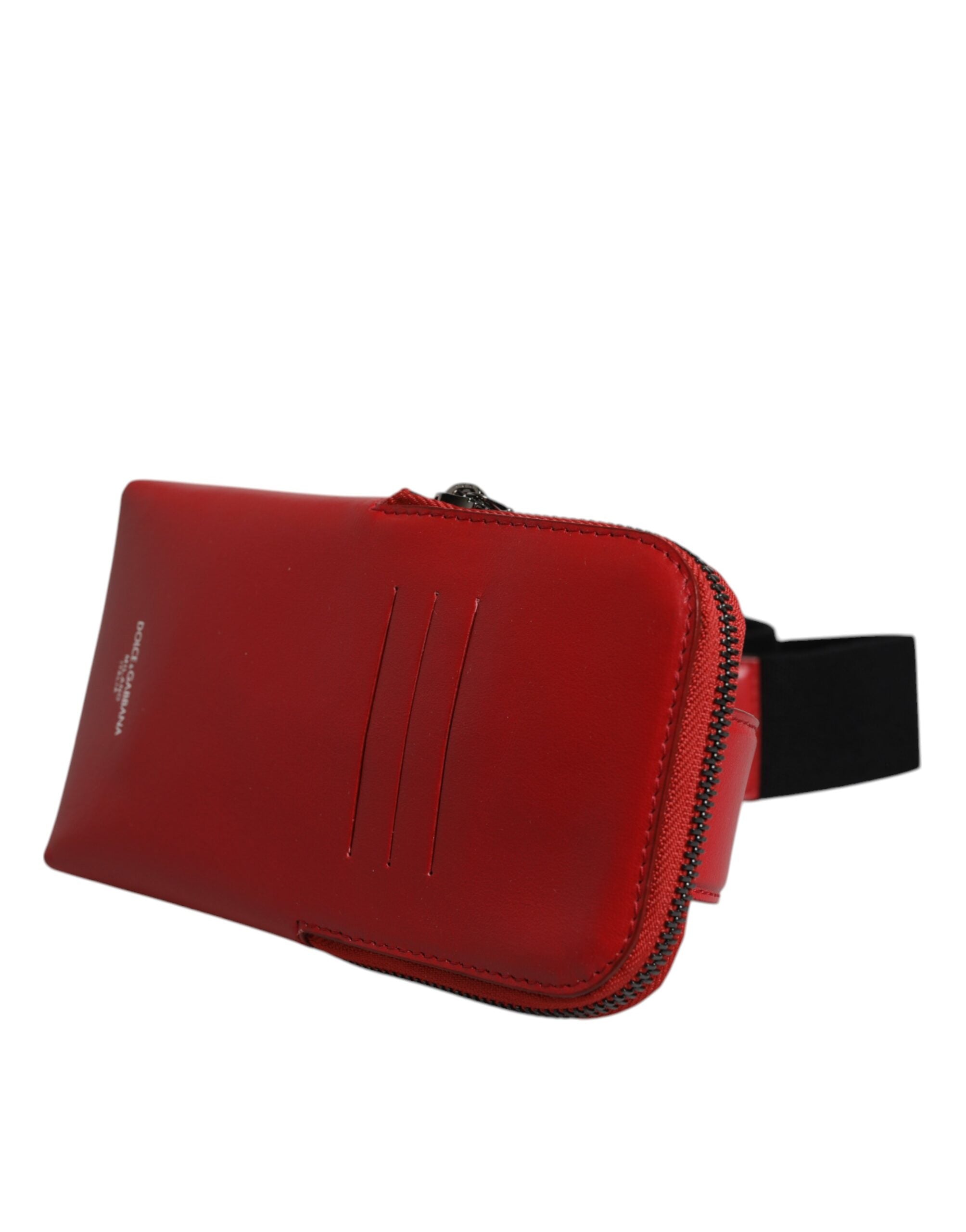 Dolce &amp; Gabbana Red Calfskin Logo Purse Phone Belt Waist Bag
