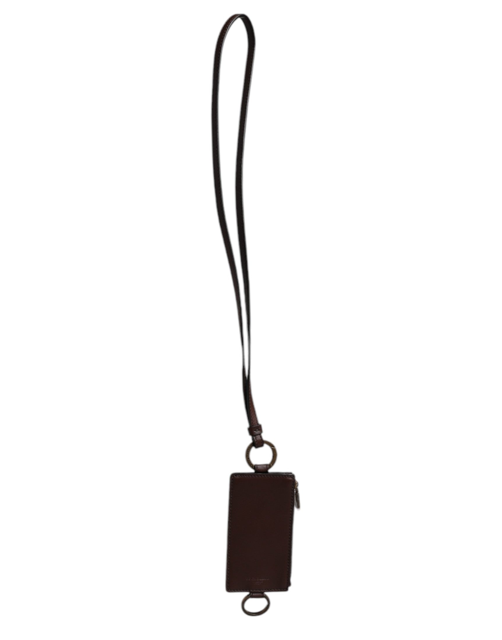 Dolce &amp; Gabbana Brown Calf Leather Lanyard Logo Card Holder Wallet
