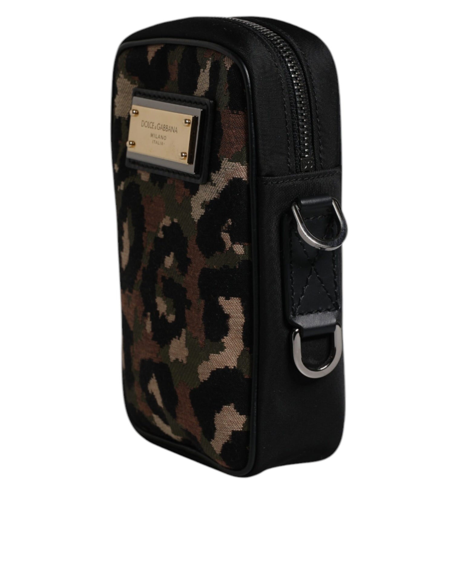 Dolce &amp; Gabbana Multicolor Leopard Jacquard Logo Plaque Neck Strap Bag