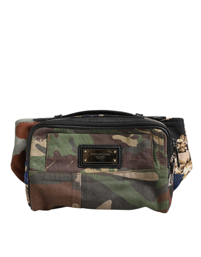 Dolce &amp; Gabbana Multicolor Camouflage Patchwork Logo Waist Fanny Pack Bag