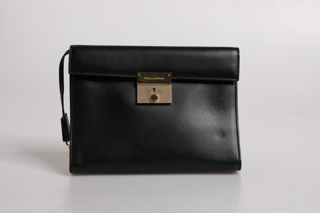 Dolce &amp;amp; Gabbana svart läderportfölj med logotypplakett