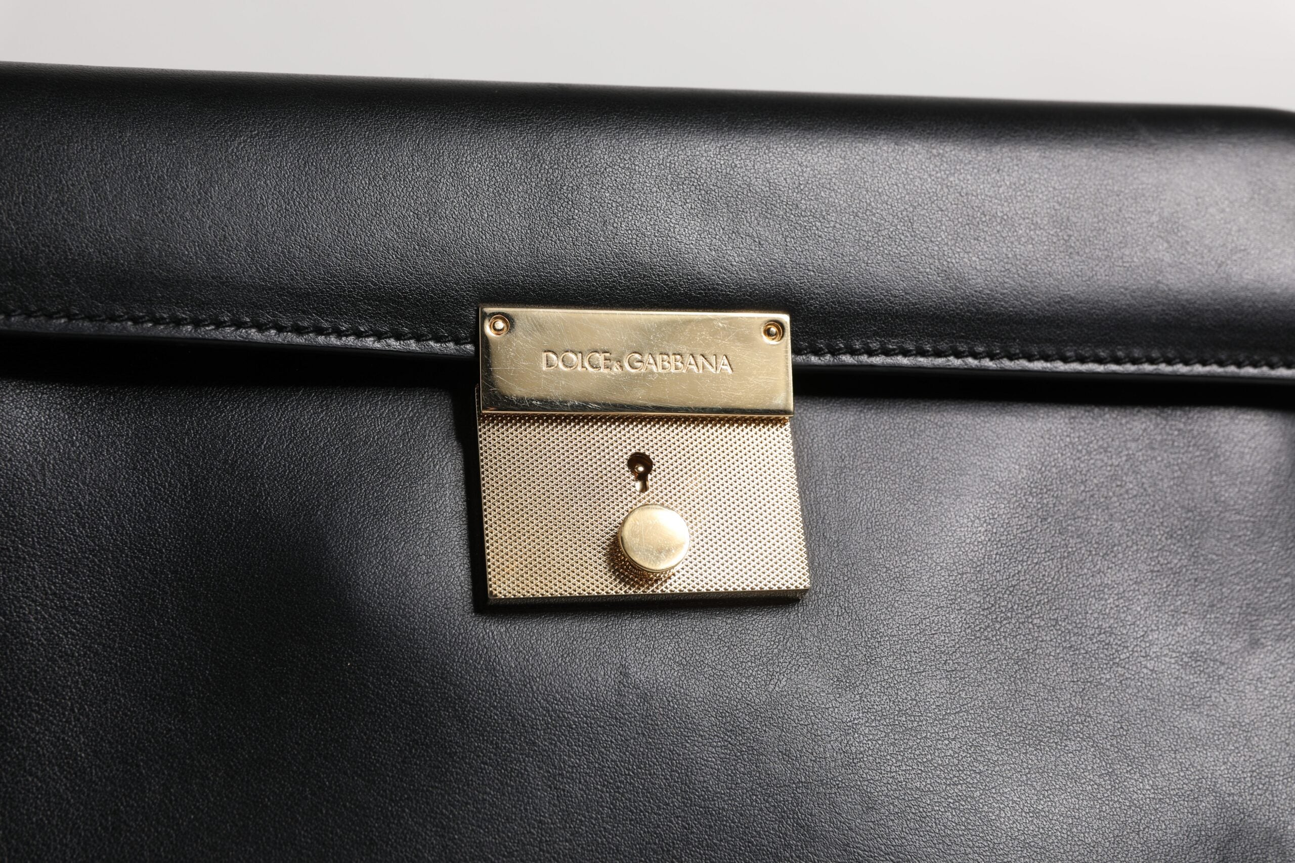Dolce &amp; Gabbana Black Leather Logo Plaque Document Briefcase Bag