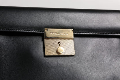 Dolce &amp; Gabbana Black Leather Logo Plaque Document Briefcase Bag