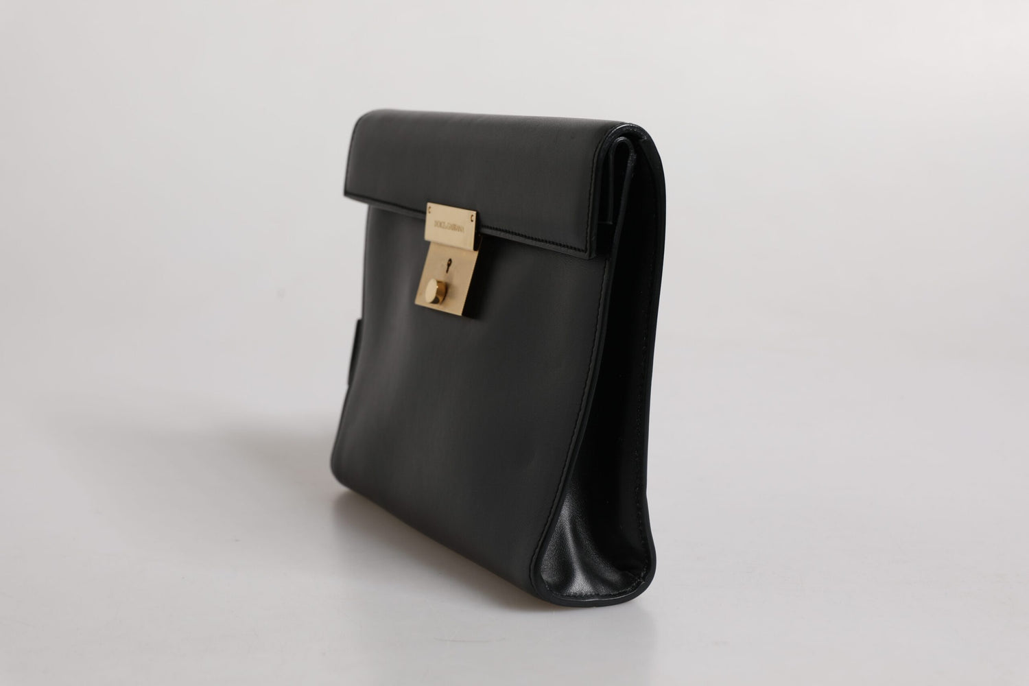 Dolce &amp; Gabbana Black Leather Logo Plaque Document Briefcase Bag