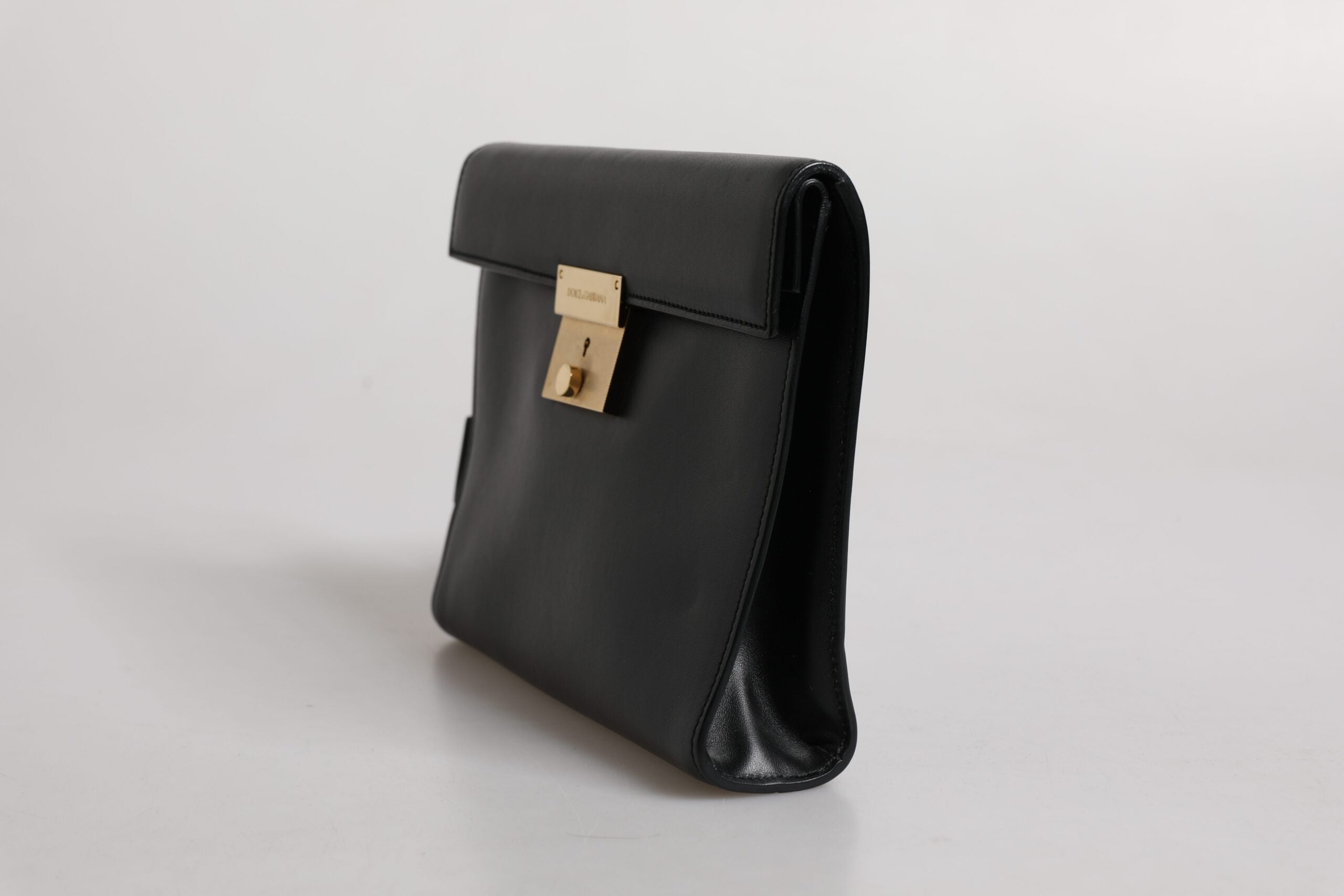 Dolce &amp; Gabbana Black Leather Logo Plaque Document Briefcase Bag