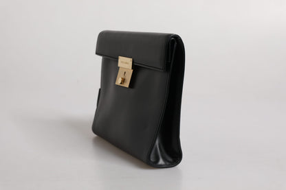 Dolce &amp; Gabbana Black Leather Logo Plaque Document Briefcase Bag