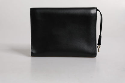 Dolce &amp; Gabbana Black Leather Logo Plaque Document Briefcase Bag