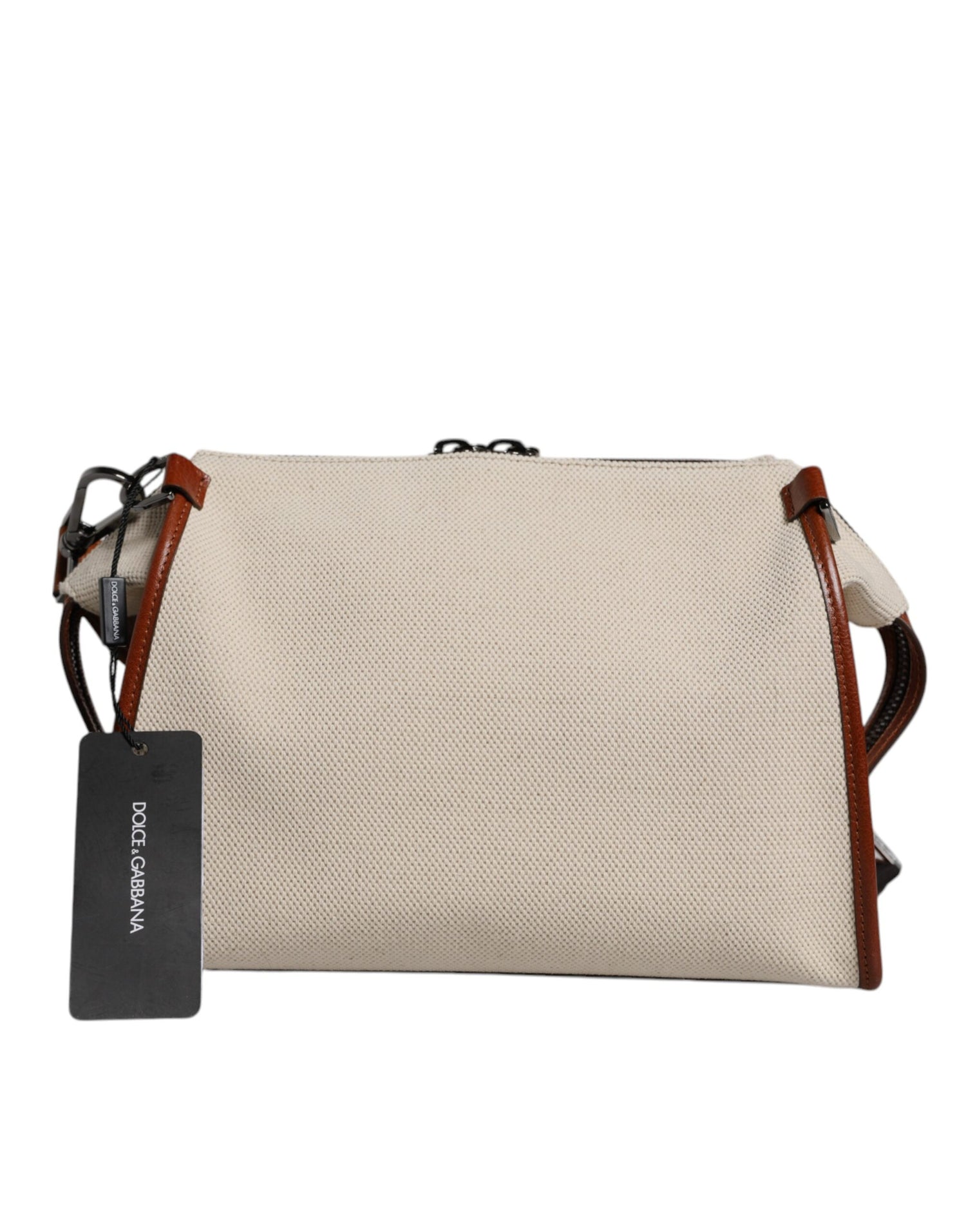 Dolce &amp; Gabbana Beige Brown Cotton Leather Duffle Shoulder Bag