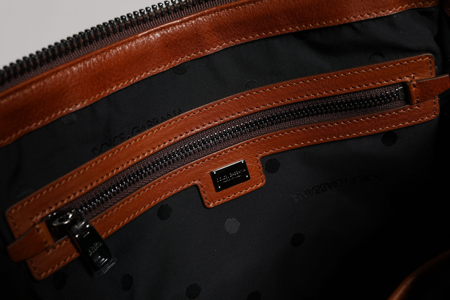 Dolce &amp; Gabbana Beige Brown Cotton Leather Duffle Shoulder Bag