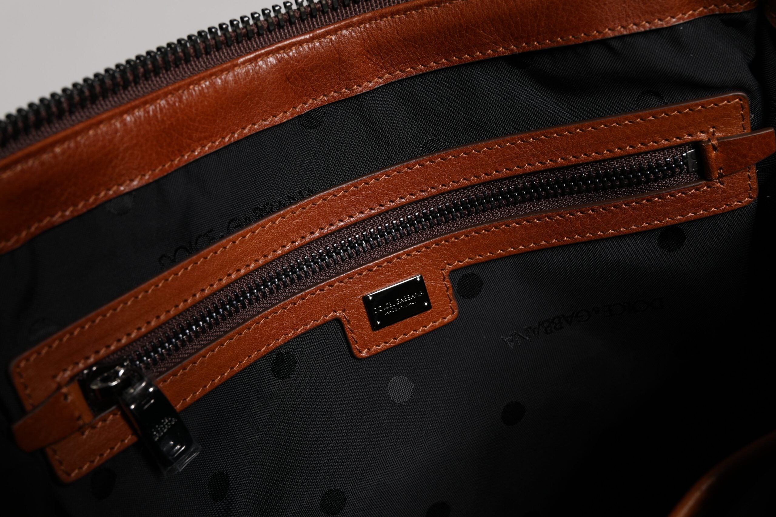 Dolce &amp; Gabbana Beige Brown Cotton Leather Duffle Shoulder Bag