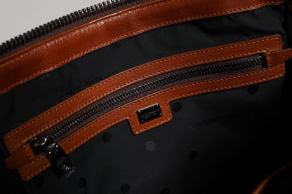 Dolce &amp; Gabbana Beige Brown Cotton Leather Duffle Shoulder Bag