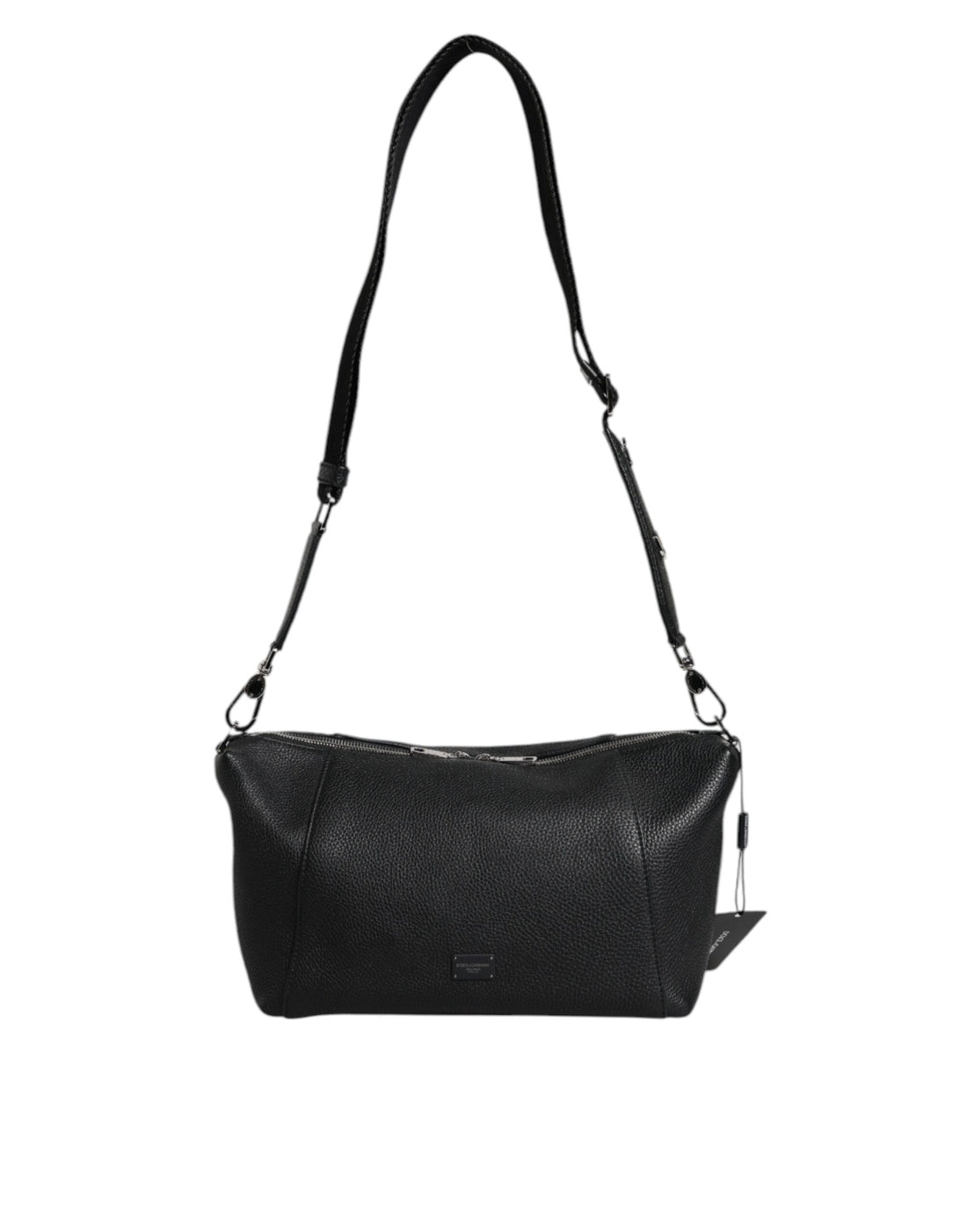 Dolce &amp; Gabbana Black Leather Logo Plaque Shoulder Crossbody Bag