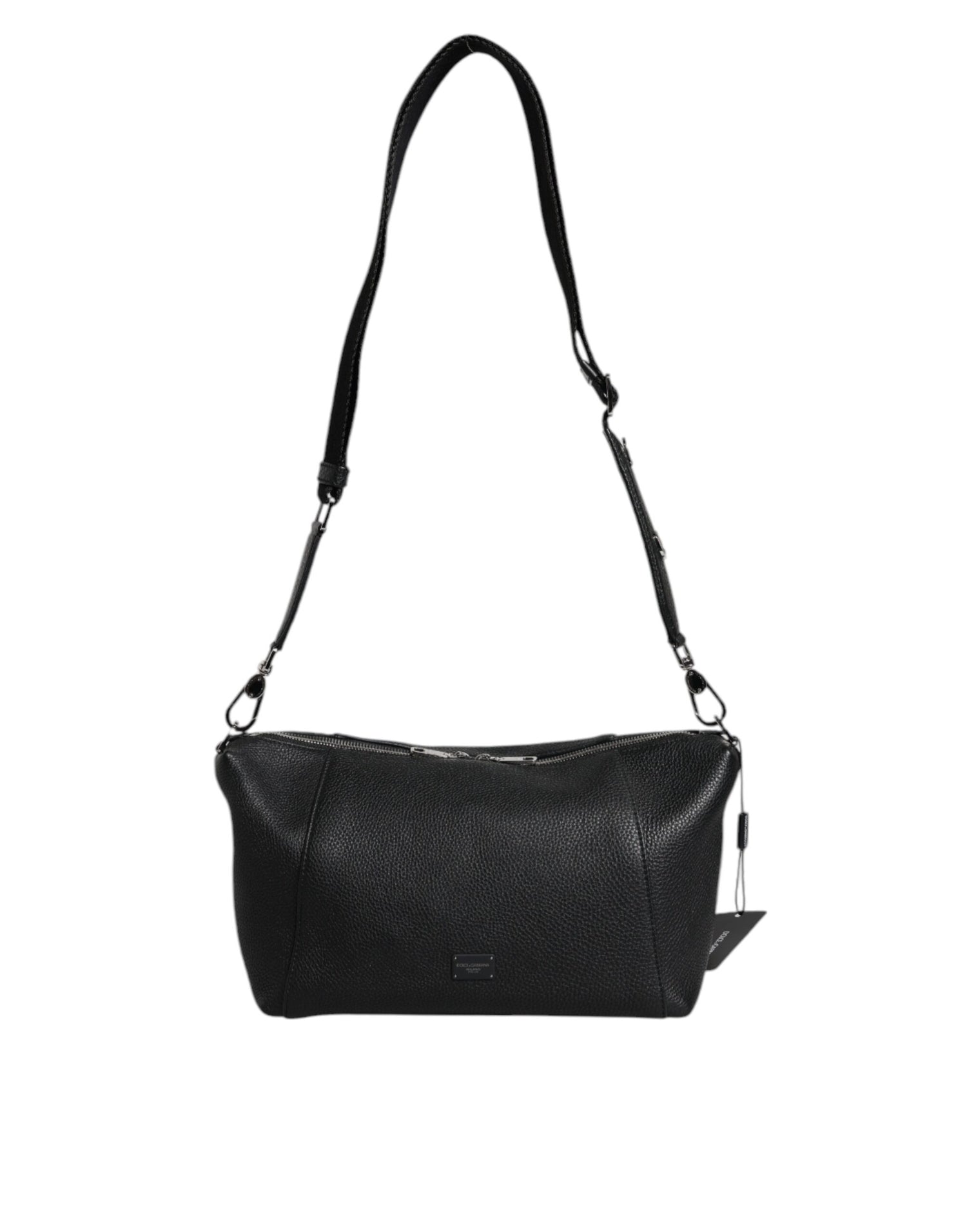 Dolce &amp; Gabbana Black Leather Logo Plaque Shoulder Crossbody Bag