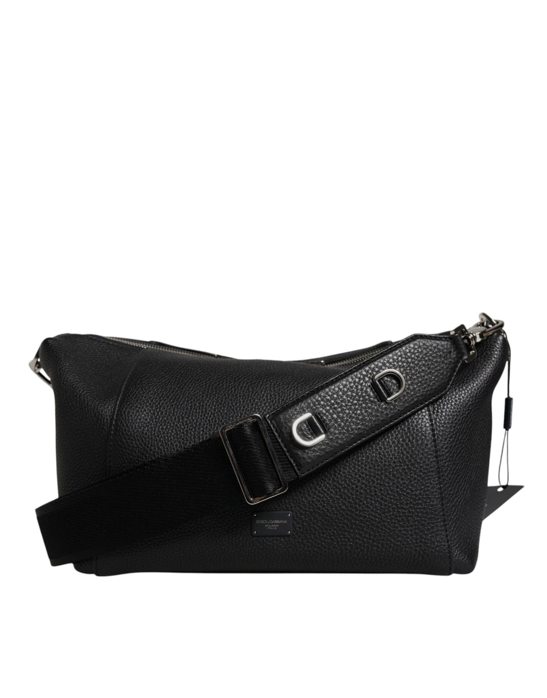 Dolce &amp; Gabbana Black Leather Logo Plaque Shoulder Crossbody Bag