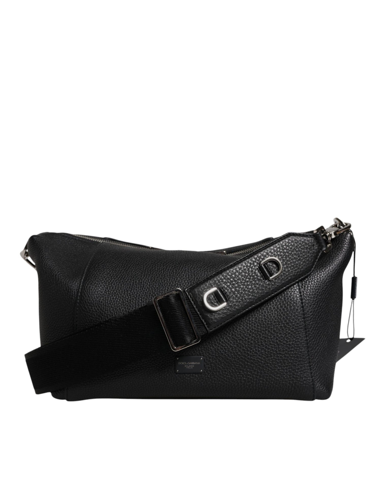 Dolce &amp; Gabbana Black Leather Logo Plaque Shoulder Crossbody Bag