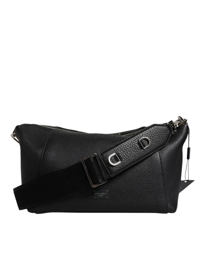 Dolce &amp; Gabbana Black Leather Logo Plaque Shoulder Crossbody Bag