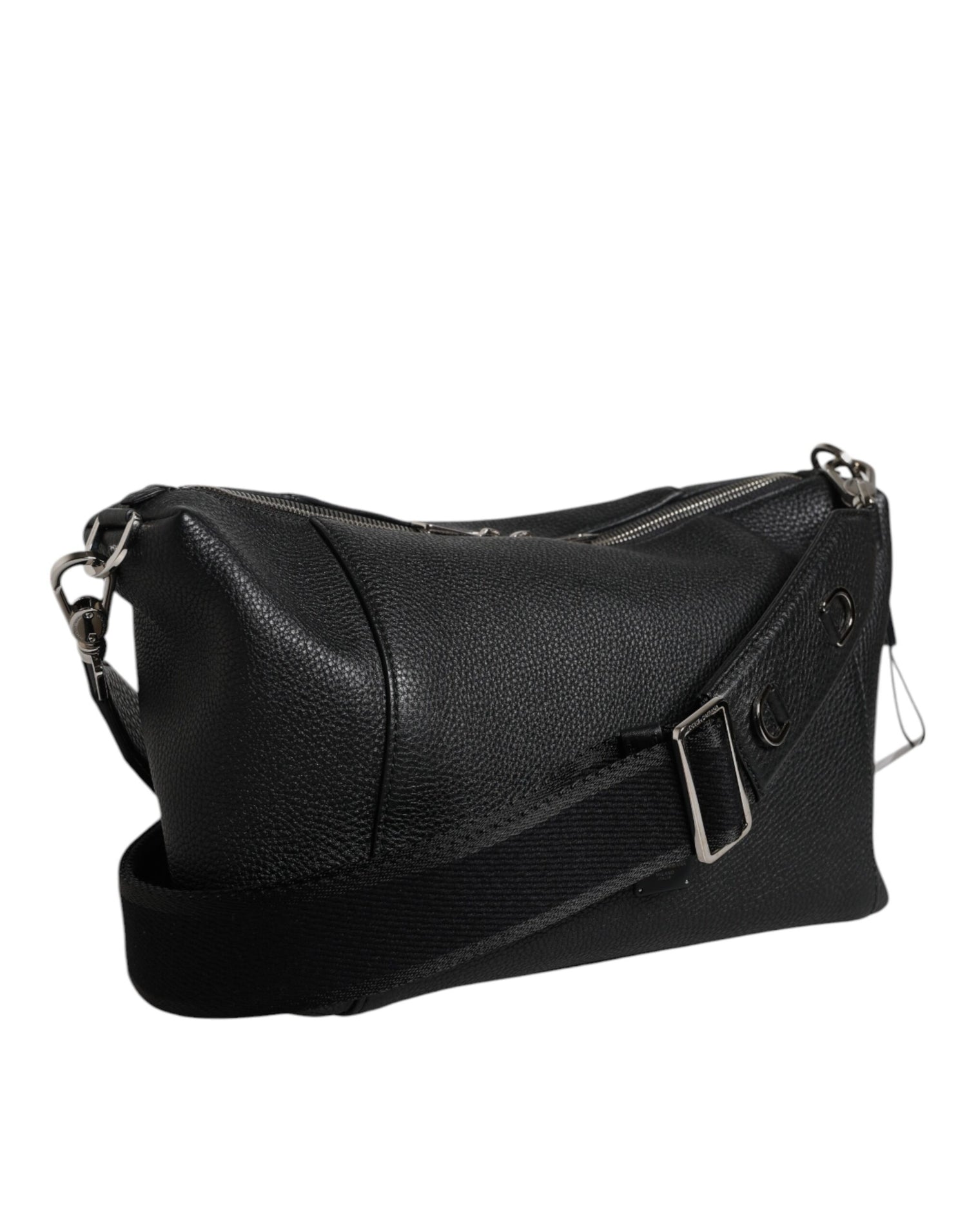 Dolce &amp; Gabbana Black Leather Logo Plaque Shoulder Crossbody Bag